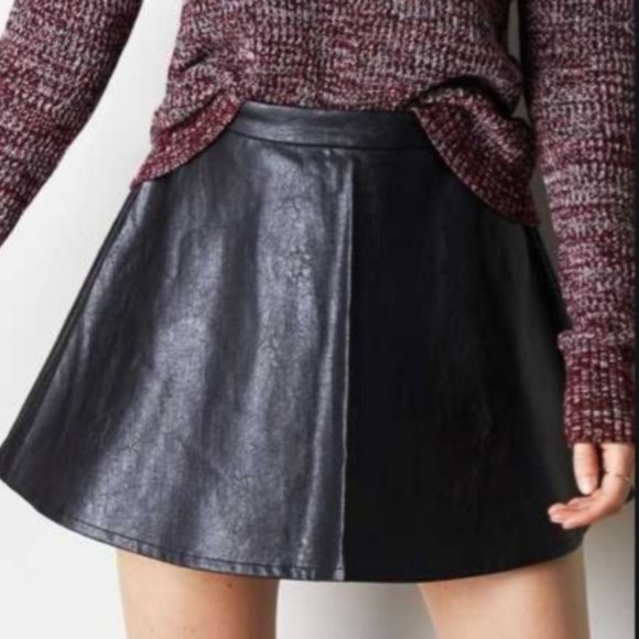 black faux leather skater skirt